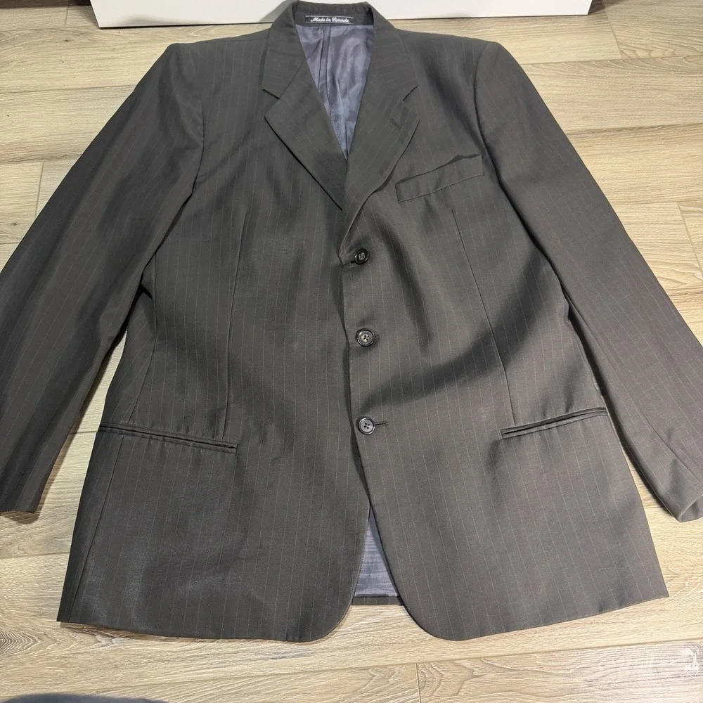 VTG Giorgio Armani Mani 44L Black Pinstripe Blazer Suit Jacket Sport Coat Wool